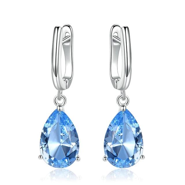 Sky Blue Topaz 925 Sterling Silver Clip On Earrings, Water Drop Design Gemstone Simulant Earrings