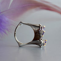 Purple Zircon Geometric Design Gunmetal Black and Gold Color Wedding Ring for Women