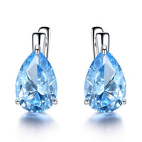 Sky Blue Topaz 925 Sterling Silver Clip On Earrings for Women, Water Drop Design Gemstone Simulant Earrings