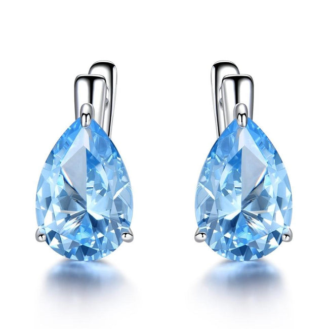 Sky Blue Topaz 925 Sterling Silver Clip On Earrings for Women, Water Drop Design Gemstone Simulant Earrings