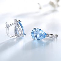 Sky Blue Topaz 925 Sterling Silver Clip On Earrings for Women, Water Drop Design Gemstone Simulant Earrings