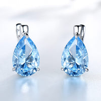 Sky Blue Topaz 925 Sterling Silver Clip On Earrings for Women, Water Drop Design Gemstone Simulant Earrings