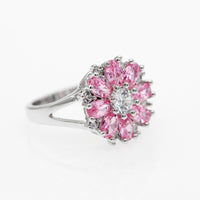 Pink Zirconia Flower Design Diamond Wedding Ring, 925 Sterling Silver Engagement Ring for Women
