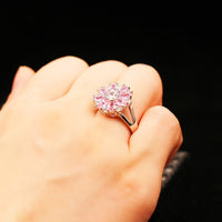 Pink Zirconia Flower Design Diamond Wedding Ring, 925 Sterling Silver Engagement Ring for Women