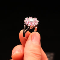 Pink Zirconia Flower Design Diamond Wedding Ring, 925 Sterling Silver Engagement Ring for Women
