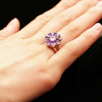 Purple Zirconia Flower Design Diamond Wedding Ring, 925 Sterling Silver Engagement Ring for Women