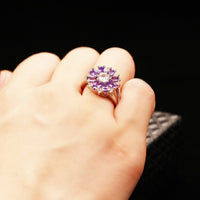 Purple Zirconia Flower Design Diamond Wedding Ring, 925 Sterling Silver Engagement Ring for Women