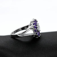 Purple Zirconia Flower Design Diamond Wedding Ring, 925 Sterling Silver Engagement Ring for Women