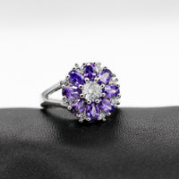 Purple Zirconia Flower Design Diamond Wedding Ring, 925 Sterling Silver Engagement Ring for Women