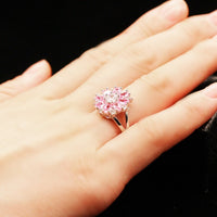 Pink Zirconia Flower Design Diamond Wedding Ring, 925 Sterling Silver Engagement Ring for Women