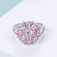 Pink Zirconia Flower Design Diamond Wedding Ring, 925 Sterling Silver Engagement Ring for Women