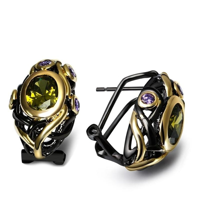 Olivine Purple Cubic Zirconia Gold Plated Gothic Earrings for Women