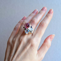 Blue Purple Zircon Silver Plated Wedding Ring for Women, Gold Plated Cocktail Ring