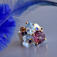 Blue Purple Zircon Silver Plated Wedding Ring for Women, Gold Plated Cocktail Ring