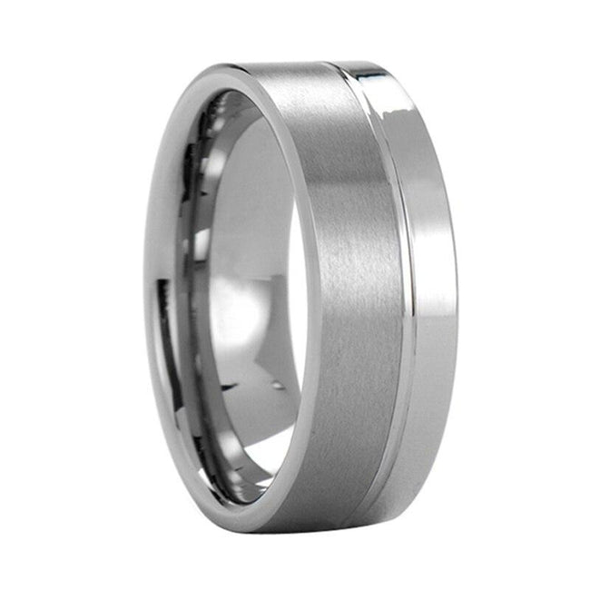 Silver Brushed Pip Cut Tungsten Wedding Band Ring for Men