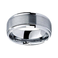 Silver Brushed Finish Tungsten Wedding Band Ring for Men with Beveled Edges