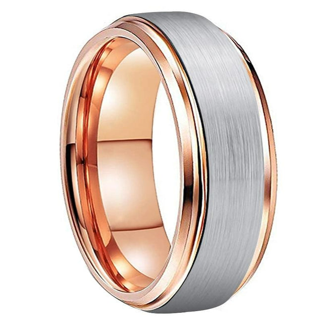 Rose Gold and Silver Matte Finish Tungsten Wedding Band Ring for Men and Women