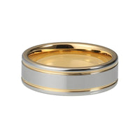 Silver and Yellow Gold Double Grooved Tungsten Wedding Band Ring for Men