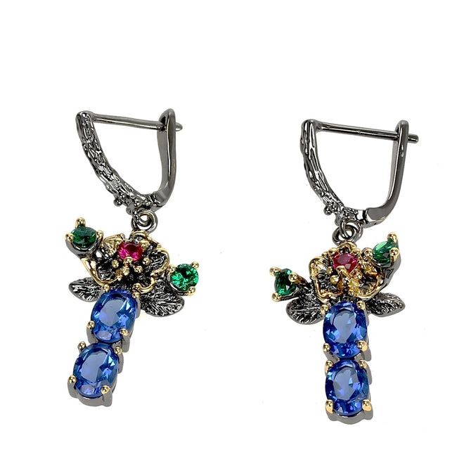 Blue Green Fuchsia Diamond Simulant Drop Earrings for Women