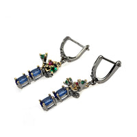 Blue Green Fuchsia Diamond Simulant Drop Earrings for Women