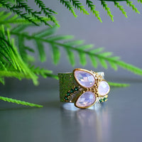 Tri Pink Zirconia Two Tone Colors Geometric Ring, Silver Gold Plated Green Diamond Simulant Wedding Ring for Women