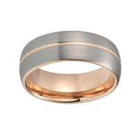 Rose Gold and Matte Silver Grooved Tungsten Wedding Band Ring for Men