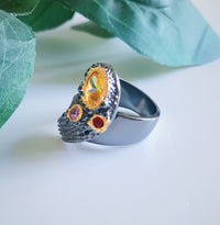 Twisted Ribbon Unique Design Black Cocktail Ring, Gold Pink Red Diamond Simulant Wedding Ring