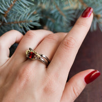 Geometric Red Zircon Ring for Women Gunplated Gold Color Engagement Ring