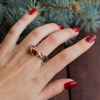 Geometric Red Zircon Ring for Women Gunplated Gold Color Engagement Ring