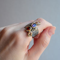 Multi Color Cubic Zirconia Gothic Wedding Ring for Women, Orange Red Purple Vintage Ring