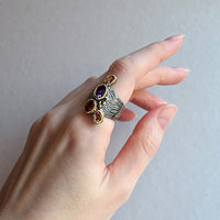 Multi Color Cubic Zirconia Gothic Wedding Ring for Women, Orange Red Purple Vintage Ring