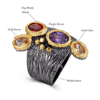 Multi Color Cubic Zirconia Gothic Wedding Ring for Women, Orange Red Purple Vintage Ring