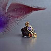 Multi Color Cubic Zirconia Gothic Wedding Ring for Women, Orange Red Purple Vintage Ring