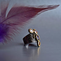 Multi Color Cubic Zirconia Gothic Wedding Ring for Women, Orange Red Purple Vintage Ring