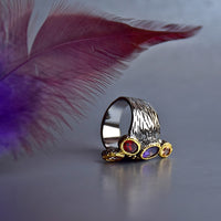 Multi Color Cubic Zirconia Gothic Wedding Ring for Women, Orange Red Purple Vintage Ring