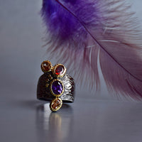 Multi Color Cubic Zirconia Gothic Wedding Ring for Women, Orange Red Purple Vintage Ring