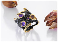 Purple Red Zirconia Gothic Black Gold Brushed Hollow Wedding Ring for Women