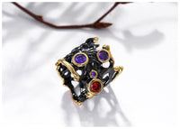 Purple Red Zirconia Gothic Black Gold Brushed Hollow Wedding Ring for Women