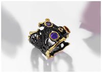 Purple Red Zirconia Gothic Black Gold Brushed Hollow Wedding Ring for Women