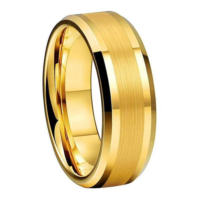 Yellow Gold Brushed Tungsten Wedding Band Ring for Men