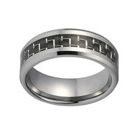 Silver and Black Carbon Fiber Tungsten Mens Wedding Band Ring