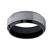 Black and Silver Matte Finish Tungsten Wedding Band Ring for Men
