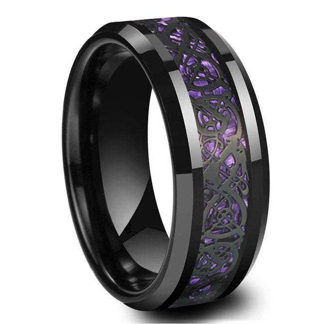 Purple Celtic Dragon Tungsten Mens Wedding Band Ring