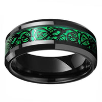 Black Green Celtic Dragon Tungsten Mens Wedding Band Ring