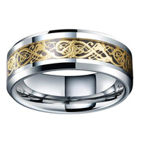 Black with Gold Celtic Dragon Tungsten Mens Wedding Band Ring