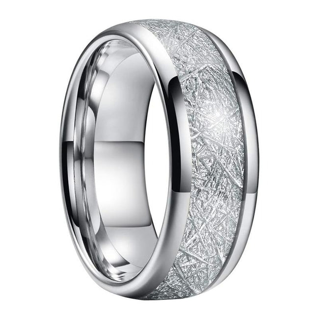 Silver Meteorite Tungsten Mens Wedding Band Ring