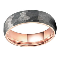 Rose Gold and Silver Hammered Couple Tungsten Wedding Band Ring for Men and Women