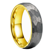 Yellow Gold and Silver Hammered Couple Tungsten Wedding Band Ring for Men and Women