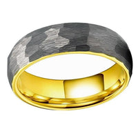 Yellow Gold and Silver Hammered Couple Tungsten Wedding Band Ring for Men and Women