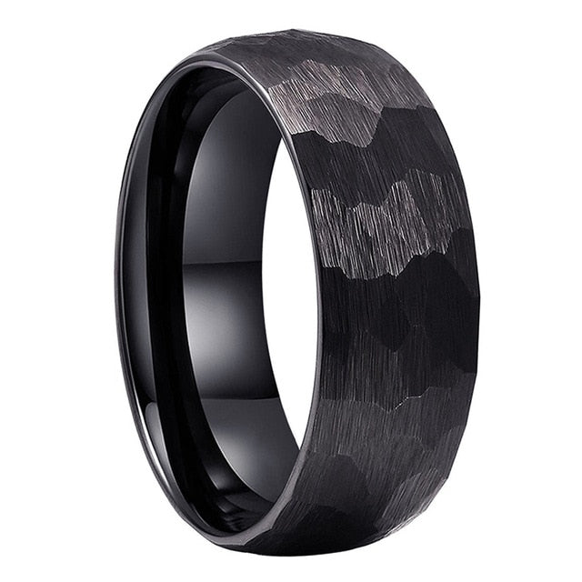 Black Hammered Couple Tungsten Wedding Band Ring for Men and Women